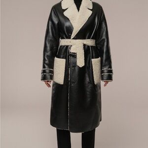 JLUXLABEL BLACK/IVORY SHERPA AND FAUX LEATHER REVERSIBLE COAT
